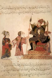Abu Zayd vor dem Gouverneur Rabat, aus Al Maqamat von Al Hariri, ca. 1240